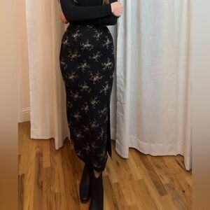 Vintage Barami silk midi pencil straight a-line skirt size 2 XS black floral